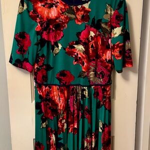 Maggy London Green and Red Floral Dress Size 10